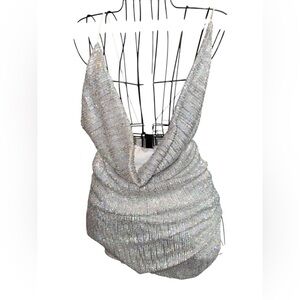Fashion Nova Silver Sequin Cowl Neck Mini Dress - Size Large